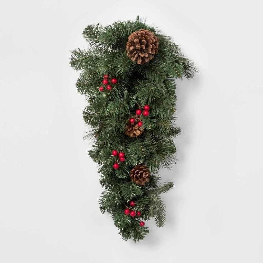 Wondershop Wreath Garland Lit Swag 20 warm White LED Lights Indoor Outdoor 28